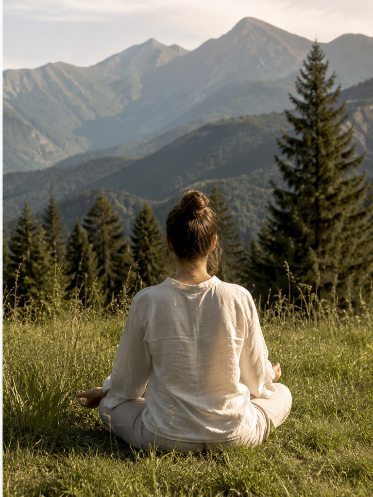 Meditazione all'aperto di fronte alle montagne della Val Seriana